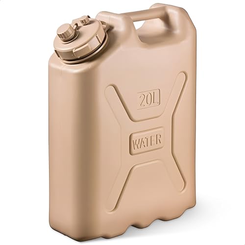 Scepter Portable Military Style Water Storage Jug & Container for Camping, 5 Gallon, Sand - Plastic Beverage and Hydration Dispenser for Outdoor Drinking, RV and Emergency Survival