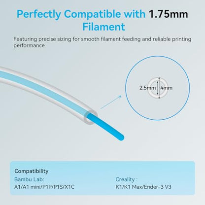 Ultra-Clear PTFE Tube for 1.75mm filament with Cutter for Extruder,2.5mm IDx4mm OD Length 2M Bowden Tube Compatible with Bambu Lab A1/A1 mini/P1P/P1S/X1C and K1/K1 Max/Ender 3 V3 (Transparent)