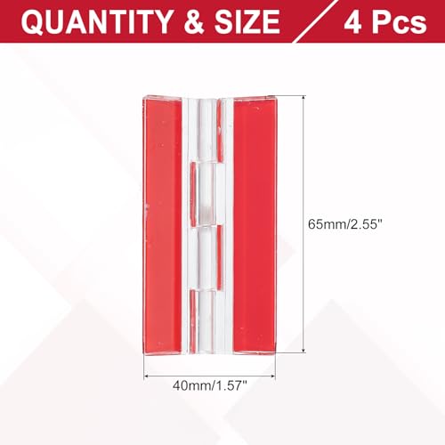 MECCANIXITY Small Acrylic Hinges Plastic Self-Adhesive Clear Hinge 65 x 40mm Continuous Piano Folding Hinges for Aquarium Lid Crafts Display Stand Pack of 4 Transparent - size: 65 x 40mm