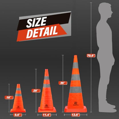 RoadHero 28 Inch 4 Pack Collapsible Traffic Safety Cones with Bag, Orange - size: 28 Inch