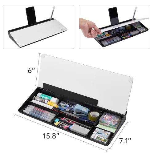 Desktop Whiteboard Dry-Erase-Board - Computer Keyboard Stand White Board Surface Pad with Drawer, Desk Organizers with Accessories for Office, Home, School Supplies - Black - color: Black