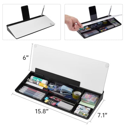 Desktop Whiteboard Dry-Erase-Board - Computer Keyboard Stand White Board Surface Pad with Drawer, Desk Organizers with Accessories for Office, Home, School Supplies - Black - color: Black