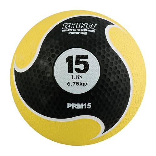 Champion Sports Rhino Elite Medicine Ball – Textured Surface, Superior Grip, Hollow Synthetic Rubber for Consistent Bounce & Durability, Multiple Weights & Colors - Optional Rebounder Sold Separately - style: 15 Pounds - Yellow
