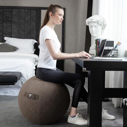 Sitting Ball Chair for Office and Home, Pilates Exercise Yoga Ball with Cover for Balance, Stability and Fitness, Ergonomic Posture Exercise Ball Seat with Handle and Pump - color: Gold brown