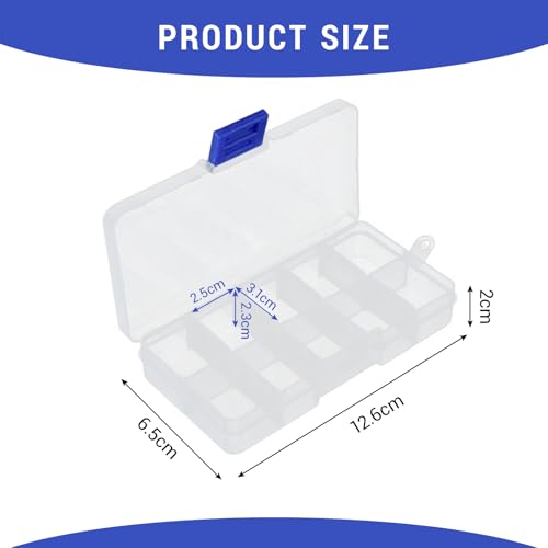 4 PCS 10 Grids Plastic Organizer Box with Dividers, Small Clear Tackle Container, Candy Large Bead Compartment