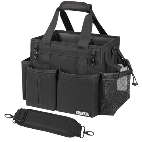 Compact Wearable Cleaning Caddy, Small Supplies Organizer with Handle & Shoulder Straps for Housekeepers, Under Sink & Car Cleaning Tool Organizer Bag (Black) - color: Black