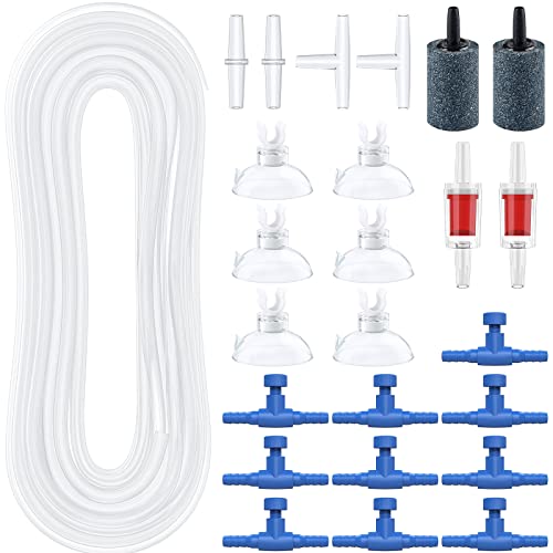 Pawfly 13 Feet Airline Tubing Standard Aquarium Air Pump Accessories with Air Stones, Air Control Valves, Check Valves, Suction Cups and Connectors