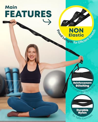Stretching Strap Non Elastic Yoga Strap with Loops - Stretching Band for Physical Therapy, Stretch Bands for Exercise and Flexibility - Stretch Strap with 10 Loops, Hamstring & Leg Stretcher by CTRL Sports
