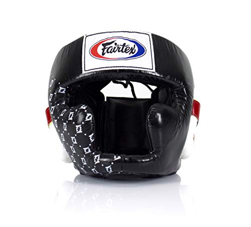 Fairtex Full Head Guard, Muay Thai MMA Sparring Helmet Protective Headgear - color: HG10 Black Lace-up, size: Medium