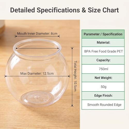 25.36 oz Mini Plastic Fish Bowl Unbreakable Shatterproof Decorative Goldfish Tank Round Vase for Desktop Home Decor Party Centerpieces