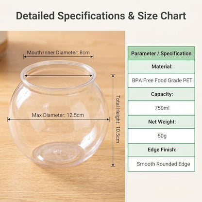 25.36 oz Mini Plastic Fish Bowl Unbreakable Shatterproof Decorative Goldfish Tank Round Vase for Desktop Home Decor Party Centerpieces