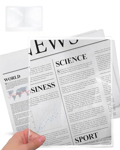 MAGDEPO 2X Large Area Magnifying Sheet Rigid Acrylic Full Page 10.5" X 7.8" with Card Size Magnifier for Reading Books, Maps, Newspapers, DIY Solar Concentrator/Projection/Computer Screen Enlarger