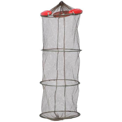 LALAFINA Coffee Brown Four-Ring Thickened Mesh Fish Guard Net with Drawstring, Large Capacity Fishing Mesh Net Suitable for Crab Trap and Shrimp Fishing,
