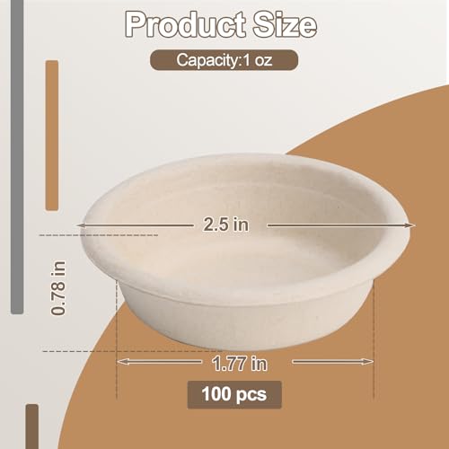 100 Pcs Large Gecko Food Cups - 1oz Disposable Biodegradable Plant Fiber Feeding Bowls, Terrarium Accessories for Crested Gecko, Lizards & Reptile Pets