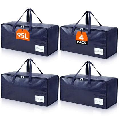 Lifewit 4 Pack Large Moving Bags with Lids, Clothes Storage Bags with Strong Zipper & Reinforced Handles, Heavy Duty Packing Cubes for Moving Supplies, Clothes, Blankets (Dark Blue)