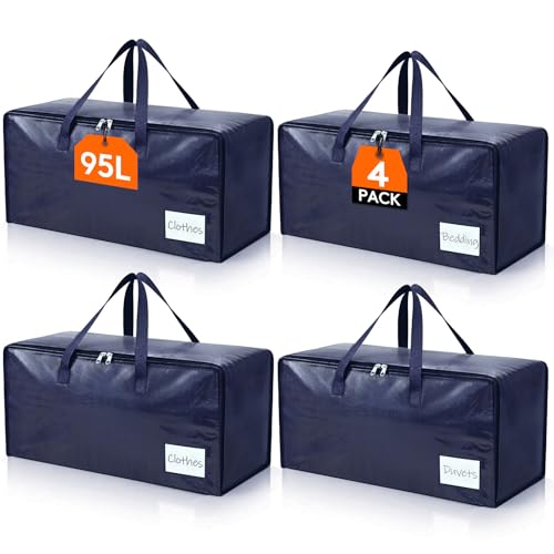 Lifewit 4 Pack Large Moving Bags with Lids, Clothes Storage Bags with Strong Zipper & Reinforced Handles, Heavy Duty Packing Cubes for Moving Supplies, Clothes, Blankets (Dark Blue)