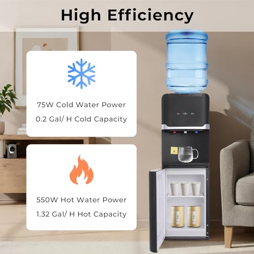 Top Loading Water Cooler Dispenser, Freestanding Cold & Hot & Warm Water Dispenser, Top Loading Water Dispenser for 5 Gallon Bottles, Perfect for Home Office School (Black)