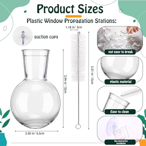 6 Pack Window Propagation Stations Plastic Wall Hanging Planter with Suction Cups Brush Window Suction Plant Holder Vases Tubes Terrarium for Home Office Decor (Bulb)