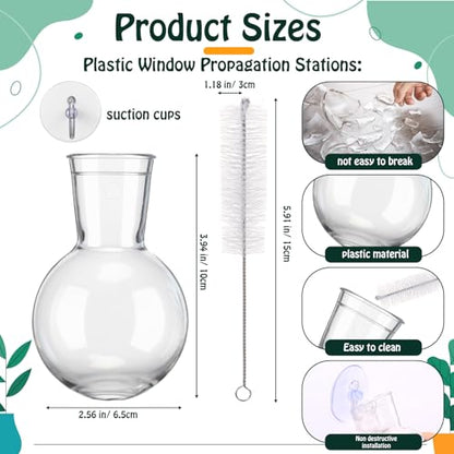 6 Pack Window Propagation Stations Plastic Wall Hanging Planter with Suction Cups Brush Window Suction Plant Holder Vases Tubes Terrarium for Home Office Decor (Bulb)