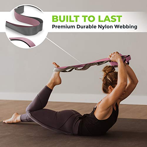 Stretching Strap for Physical Therapy, 12 Multi-Loop Stretch Strap 1.5" W x 8' L, Neoprene Handles, Physical Therapy Equipment, Yoga Straps for Stretching, Leg Stretcher. - color: Pink/Grey