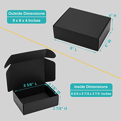 9x6x4” Black Shipping Boxes - 24 Pack Corrugated Cardboard Mailing Box Packaging for Small Business - Tab Locking Literature Mailer Flat Empty Gift Packing Supplies