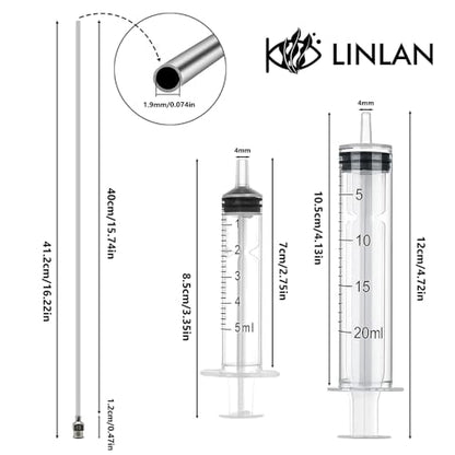 LINLAN 15.7-in Stainless Steel Aquarium Plant Fertilizer Injector Kit - Includes a Stainless Steel Long Needle and Two Syringes (5 ml + 20 ml) for use with Aquatic Plants.