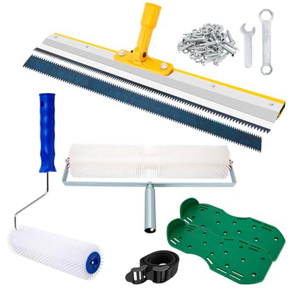 Self Leveling Concrete Tools, Spiked Roller for Self Leveling Epoxy Floor Tool Kit - Cement Leveling Tools with Roller Brush, Spike Shoes, Stainless Steel Scraper Self-Leveling Rake