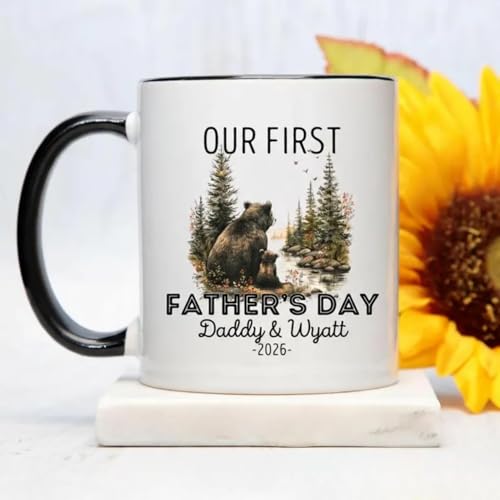 Personalized First Father's Day Mug Custom Coffee Cup for New Dad 2026 Gift from Baby Son Daughter Unique Keepsake Present Birthday for Daddy Papa Husband Ceramic Tea Cup with Name Photo Design - color: 5