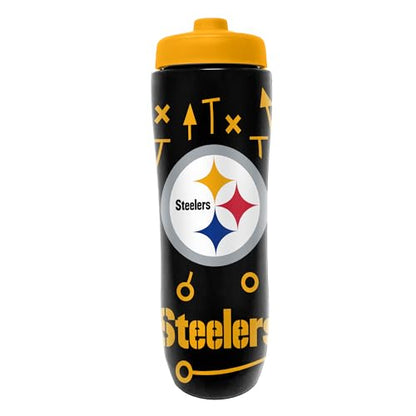 Party Animal NFL Football Squeeze Bottle, 32 oz, Pittsburgh Steelers | Slim, lightweight BPA-free sports water bottle with quick-flow squeeze; fits backpacks & cup holders for kids or adults - color: Pittsburgh Steelers