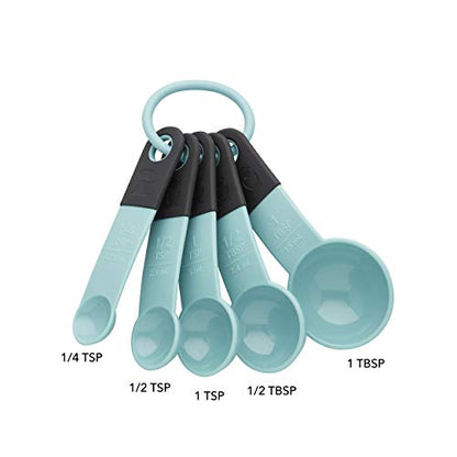 KitchenAid Classic Measuring Spoons, Set of 5, Aqua Sky/Black - color: Aqua Sky/Black