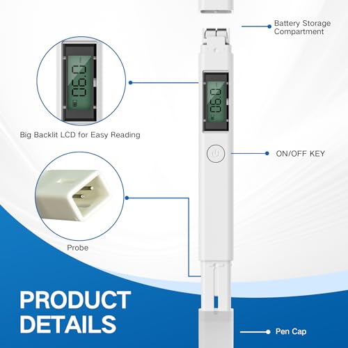 4 in 1 Digital Water Quality Tester, Accurate and Reliable Digital TDS EC & Temp(°C,°F) TDS Meter for Drinking Water, 0-9990PPM TDS Water Tester RO/DI System Aquarium（2025 New） (White)