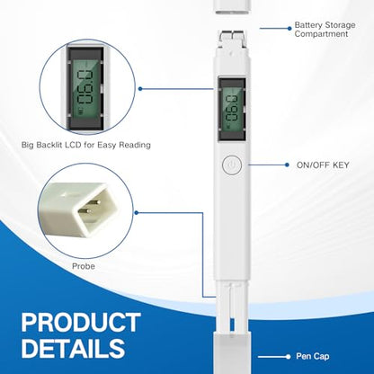 4 in 1 Digital Water Quality Tester, Accurate and Reliable Digital TDS EC & Temp(°C,°F) TDS Meter for Drinking Water, 0-9990PPM TDS Water Tester RO/DI System Aquarium（2025 New） (White)