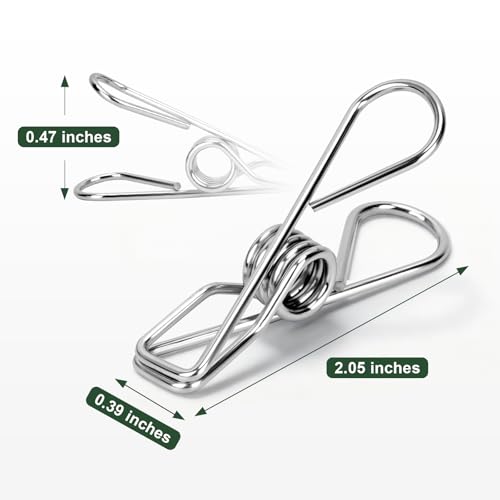 50 Pack 304 Stainless Steel Clips, Heavy Duty Multipurpose Wire Clips for Clothes Laundry, Food Bags, 2 Inch Durable Rustproof Small Metal Clips