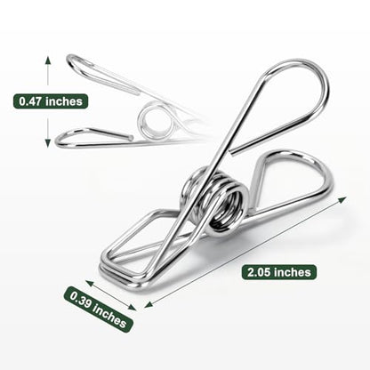 50 Pack 304 Stainless Steel Clips, Heavy Duty Multipurpose Wire Clips for Clothes Laundry, Food Bags, 2 Inch Durable Rustproof Small Metal Clips