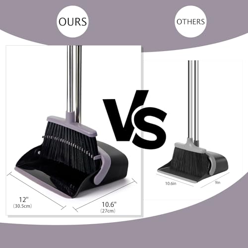 Broom and Dustpan Set, Dustpans with Broom Combo for Home, Heavy Dust Broom and Dustpan Combo, Long Handle Dust Pan and Broom Set for Kitchen, Office, Pet Hair, Charcoal Color, Pack of 1 - color: Charcoal Black