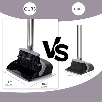 Broom and Dustpan Set, Dustpans with Broom Combo for Home, Heavy Dust Broom and Dustpan Combo, Long Handle Dust Pan and Broom Set for Kitchen, Office, Pet Hair, Charcoal Color, Pack of 1 - color: Charcoal Black