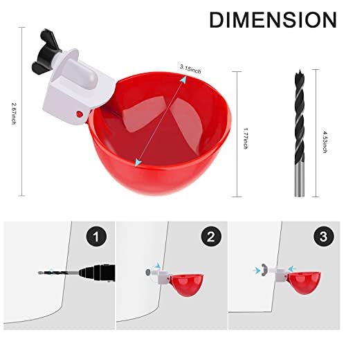 Chicken Waterer Cups, 6 Packs Large Chicken Watering Cups, Automatic Chicken Water Cups, Tee Fittings Poultry Feeder Cups Suitable for Chicken, Duck, Goose, Turkey with Mounting Hole Opener