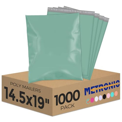 Metronic Poly Mailers 14.5X19 1000 Pack, Strong Adhesive Shipping Bags for Clothing, Waterproof and Tear-Proof Shipping Envelopes, Packaging Bags Mailers Poly Bags in Grayed Jade Green - color: Grayed Jade Green, size: 14.5x19 1000PC