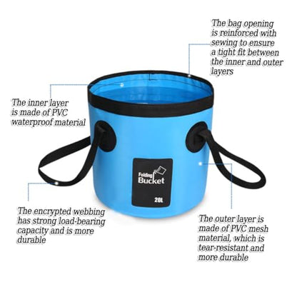 Collapsible Bucket with Handle,Car Wash Bucket Foldable Water Storage Container for Camping Fishing Beach Gardening, Portable Laundry Wash Basin for RV Cleaning Supplies