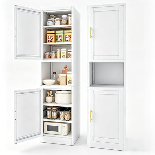 67" H Metal Tall Narrow Storage Cabinet, Freestanding Floor Cabinet with 2 Doors and Adjustable Shelves, Pantry Storage Cabinets for Bathroom, Living Room, Entryway and Kitchen - color: White, size: 15.75W