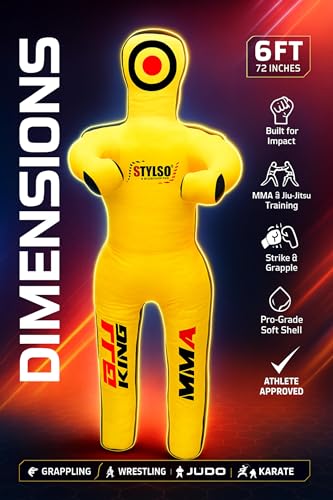 Unfilled Grappling Dummy – Adult Life Size Wrestling & BJJ Training Dummy, MMA Jiu Jitsu Judo Takedown & Throwing Practice, Heavy-Duty Triple-Stitched Canvas Submission Dummy - color: Yellow, size: 6ft / 72"