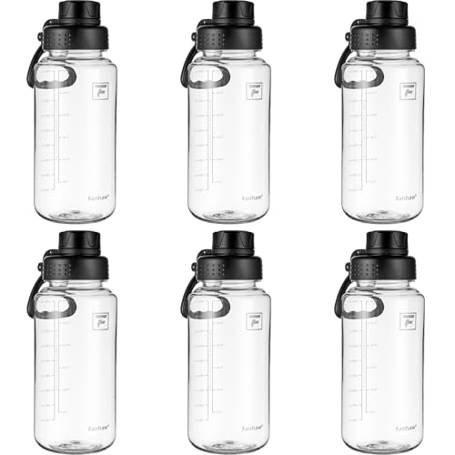 Fanhaw 32 oz Clear BPA-Free Tritan Water Bottle with Fast-Flow Spout Lid (6 Pack), BPA-Free & Leak-Proof Wide-Mouth Reusable Bottle for Gym, School & Office, Back to School Essentials (Clear&Black) - color: Clear&Black, style: 6 Packs