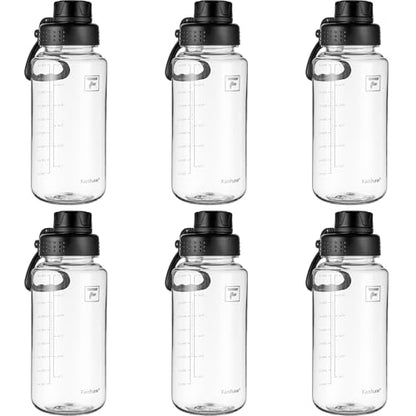 Fanhaw 32 oz Clear BPA-Free Tritan Water Bottle with Fast-Flow Spout Lid (6 Pack), BPA-Free & Leak-Proof Wide-Mouth Reusable Bottle for Gym, School & Office, Back to School Essentials (Clear&Black) - color: Clear&Black, style: 6 Packs