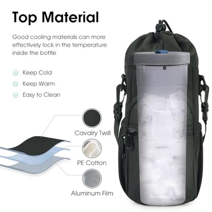 sportsnew 40oz Insulated Crossbody Water Bottle Bag Gym Hiking Phone Pocket - color: Black
