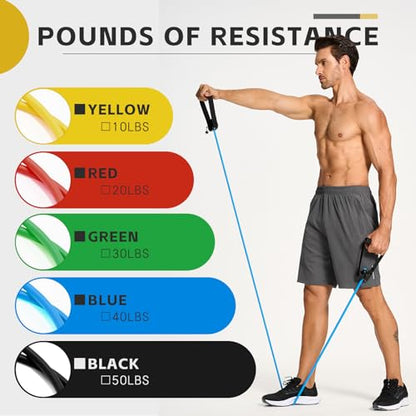 Latex-Free Resistance Bands with Handles for Exercise and Therapy