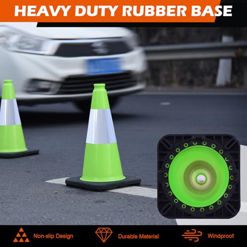 8 Pack 18 Inch Green PVC Traffic Cones Black Base Stable Durable, Parking Lot Driveway School Training Safety Cones Multi-Purpose (8, Green, 18 Inch) - color: Green, size: 18 Inch