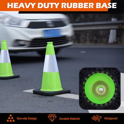 8 Pack 18 Inch Green PVC Traffic Cones Black Base Stable Durable, Parking Lot Driveway School Training Safety Cones Multi-Purpose (8, Green, 18 Inch) - color: Green, size: 18 Inch