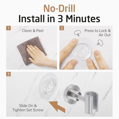 KES All Metal Shower Head Holder Adhesive, Dual-Size Opening Handheld Shower Head Holder Wall Mount for Standard & Oversized Shower Hose, Adjustable Shower Wand Holder, Brushed Steel, C208DF-BS - style: Brushed Steel