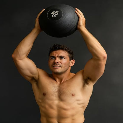 York Barbell 10LB Rubber Slam-Ball – Dead Weight with Textured Surface – Minimal Bounce Absorbs Impact – Pilates Yoga Strength Training Physical Therapy Cardio Exercises for Full Body Workout - Black