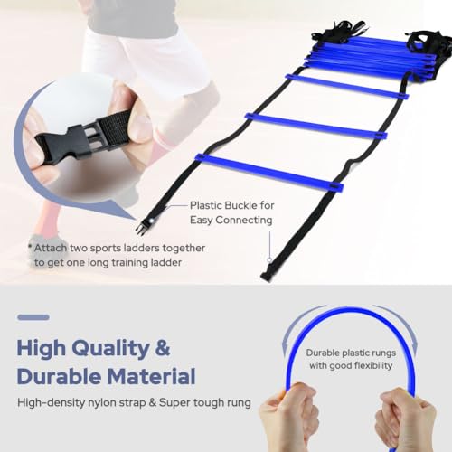 GHB Pro Agility Ladder Agility Training Ladder Speed 12 Rung 20ft with Carrying Bag - color: Blue-2 Pack